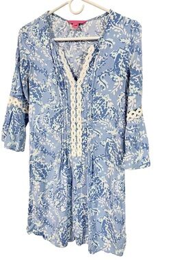 Lilly Pulitzer Light Blue & White Floral Lace-Trim Tunic Dress